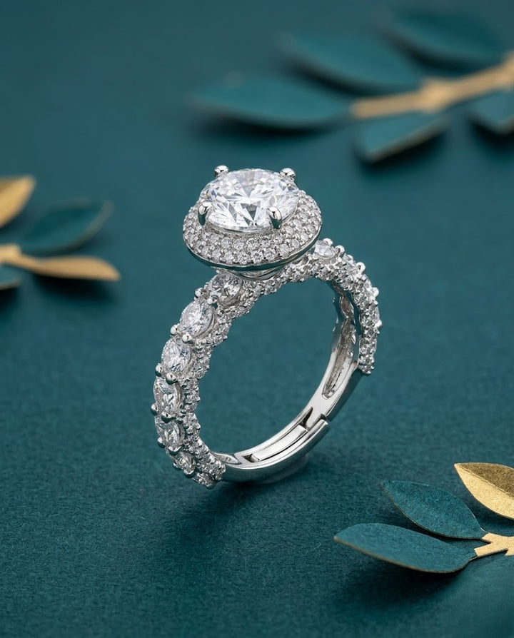 Noorika Solitaire AD Ring for Women Gold Tone Adjustable Designer Ring