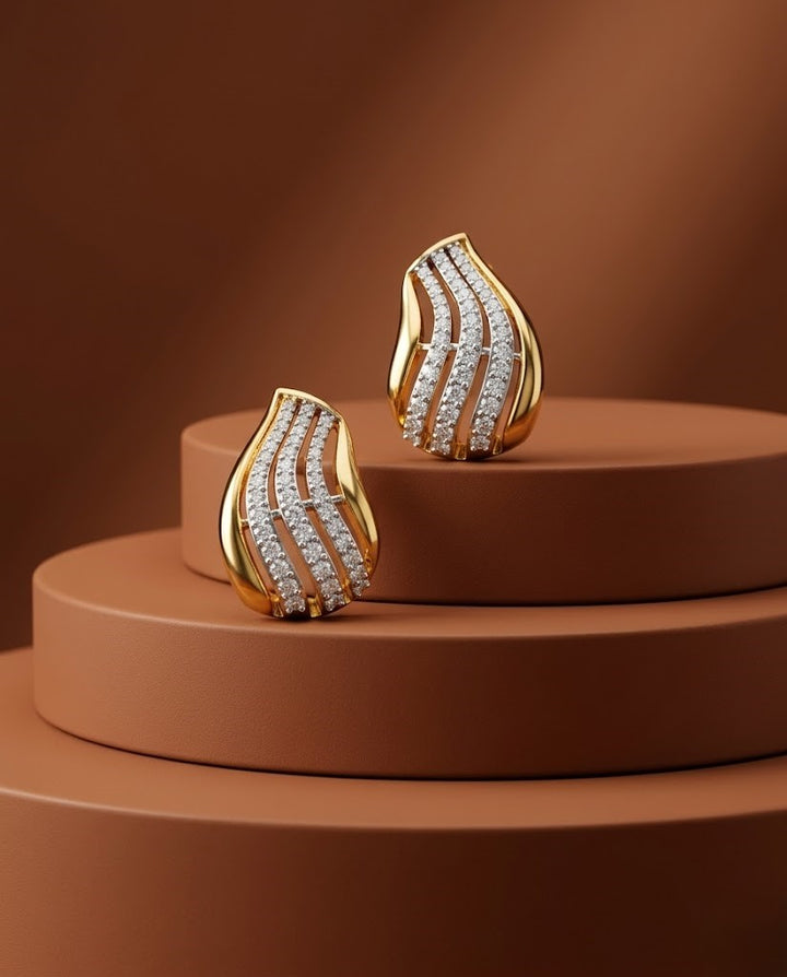 Premium Aurelia Wave Studs – Diamond Curve Earrings in Gold & Silver Finish