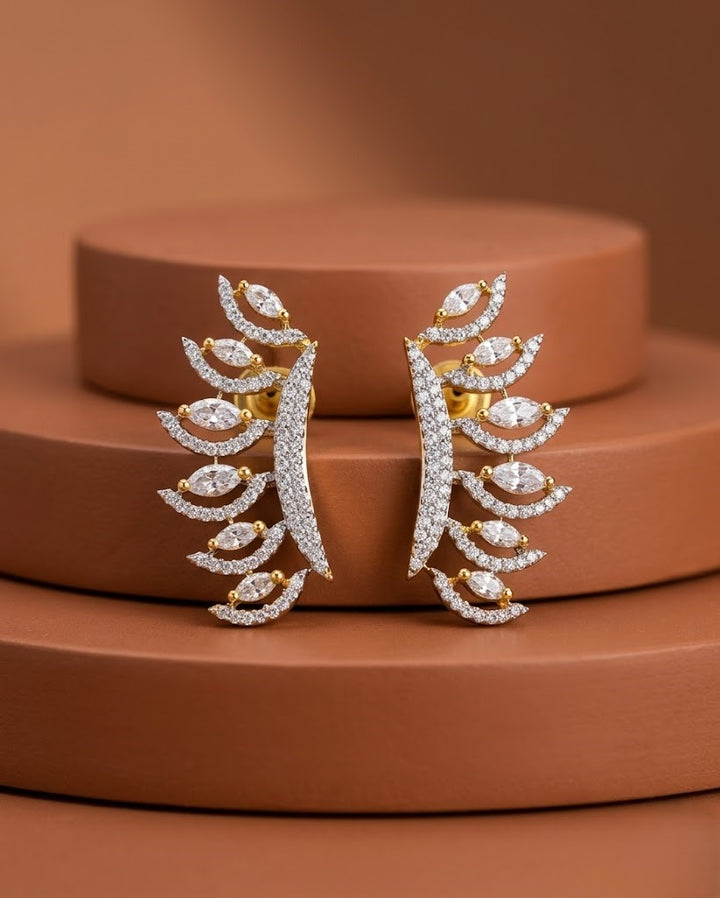 Premium Luxe Leaf Climbers – Gold Polish Diamond Statement Earrings