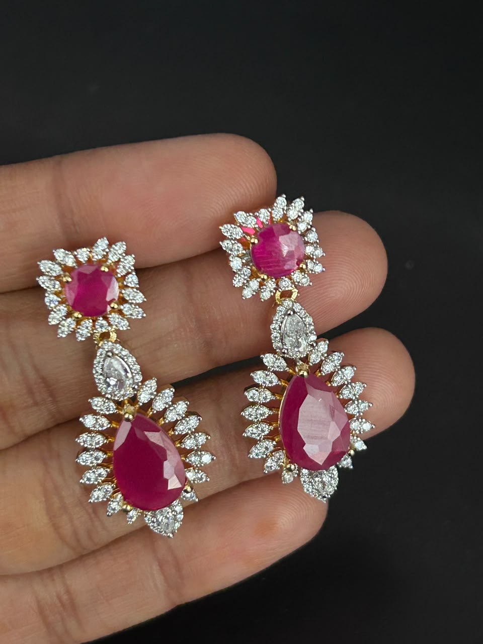 Roselle Ruby Bloom Drop Earrings