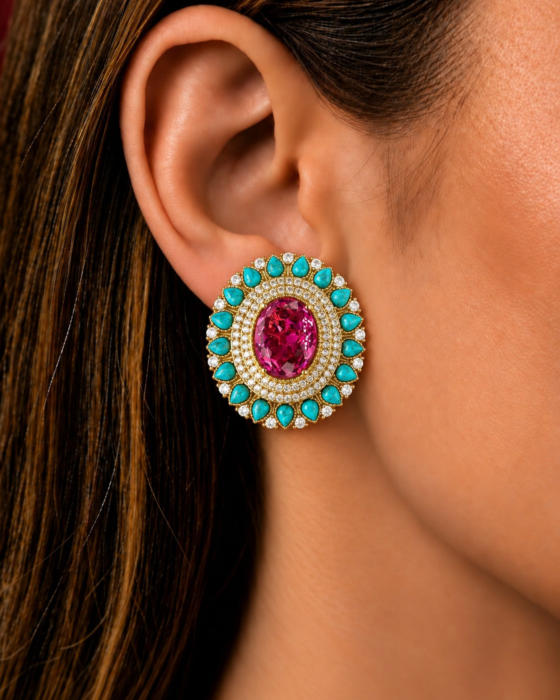 4CM Solid Oval Multicolor Statement Stud Earrings