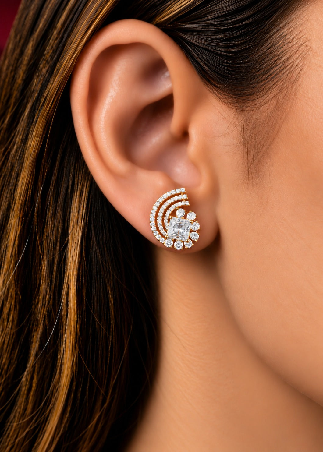 Solid Regal Arc Stone Stud Earrings