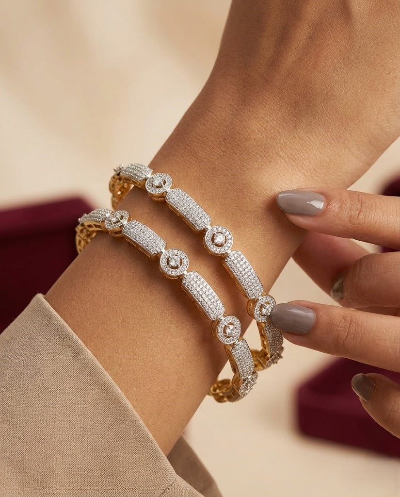 Diamond Pattern Gold Finish Bangles for Women