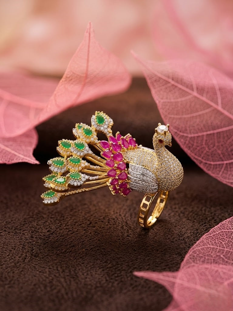 Mayurika Mor Designer Peacock Adjustable Ring