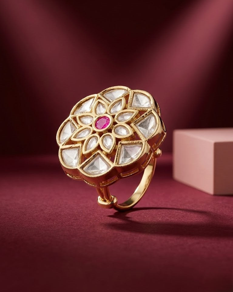 Meherika Emerald Kundan Statement Ring