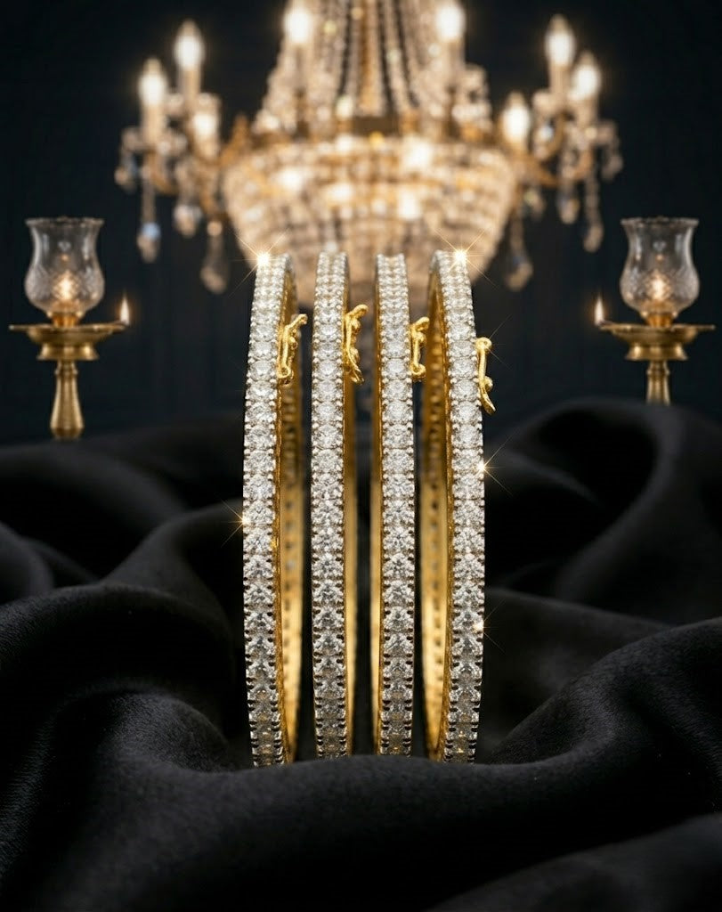 Gold Finish Diamond-Style Crystal Openable Bangles