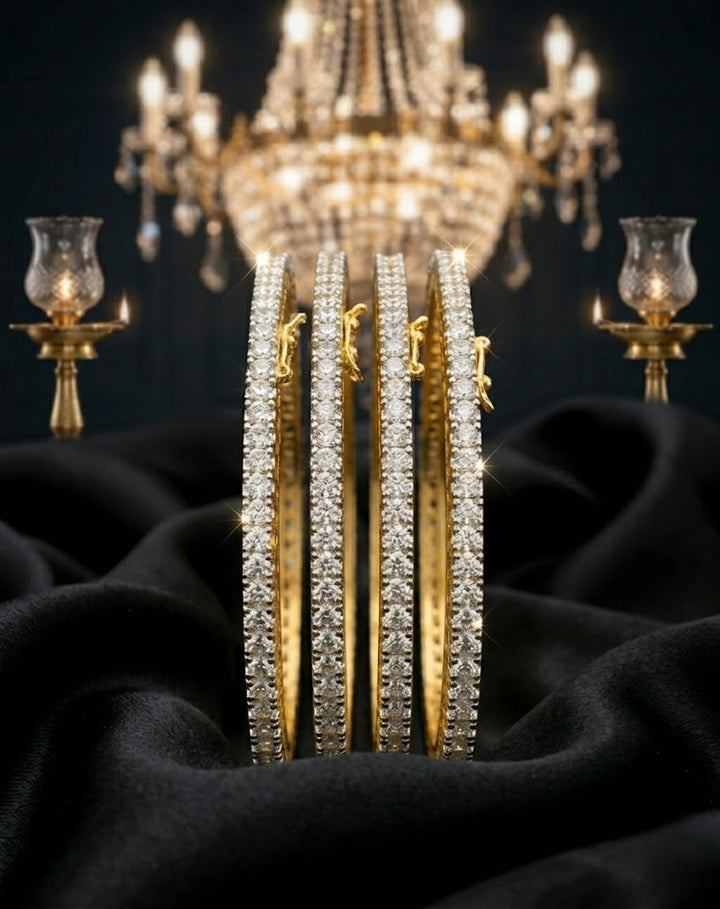 Gold Finish Diamond-Style Crystal Openable Bangles