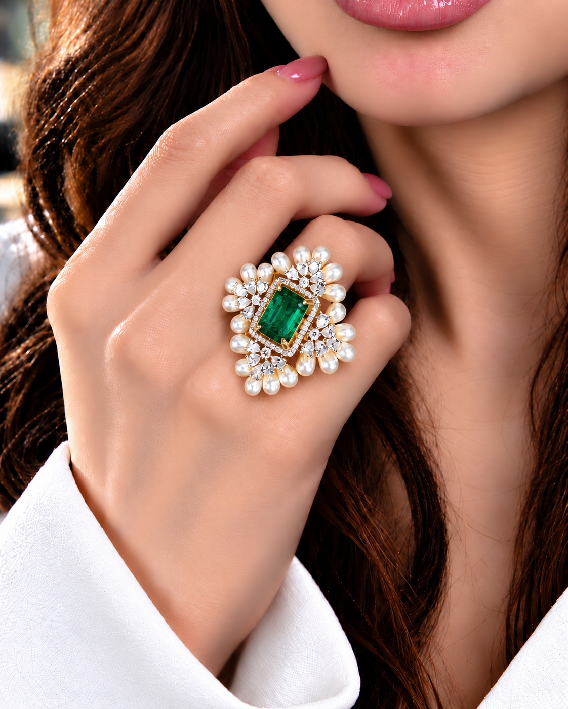 Aurelia Pearl Halo Adjustable Ring