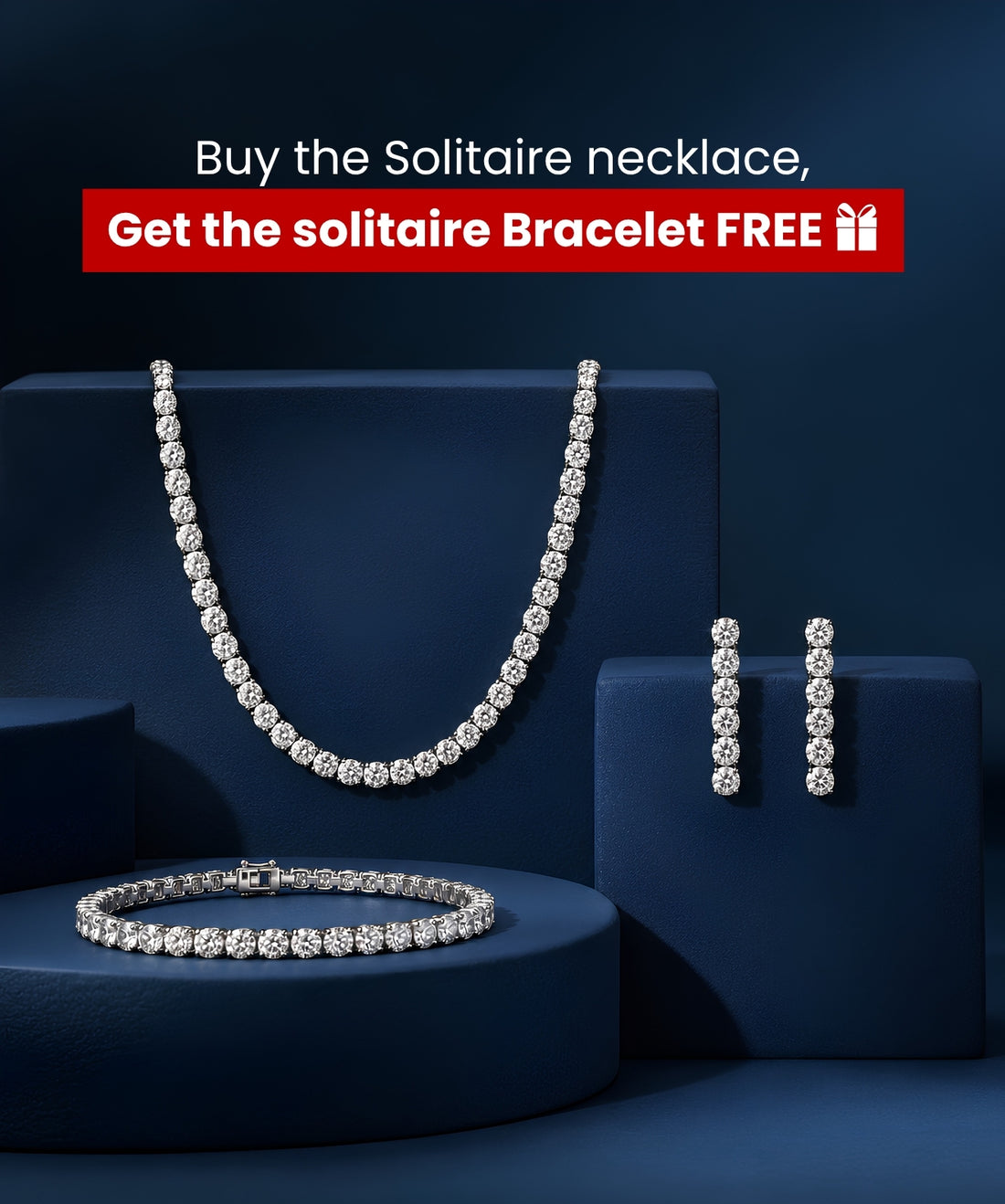 Serina Gold-Tone Diamond-Look Tennis Necklace Set Screw Back Earrings