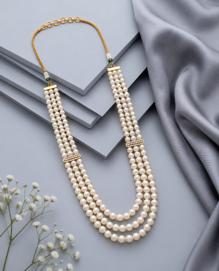 Aarvi Classic Triple-Layer Pearl Mala – 24 Inch