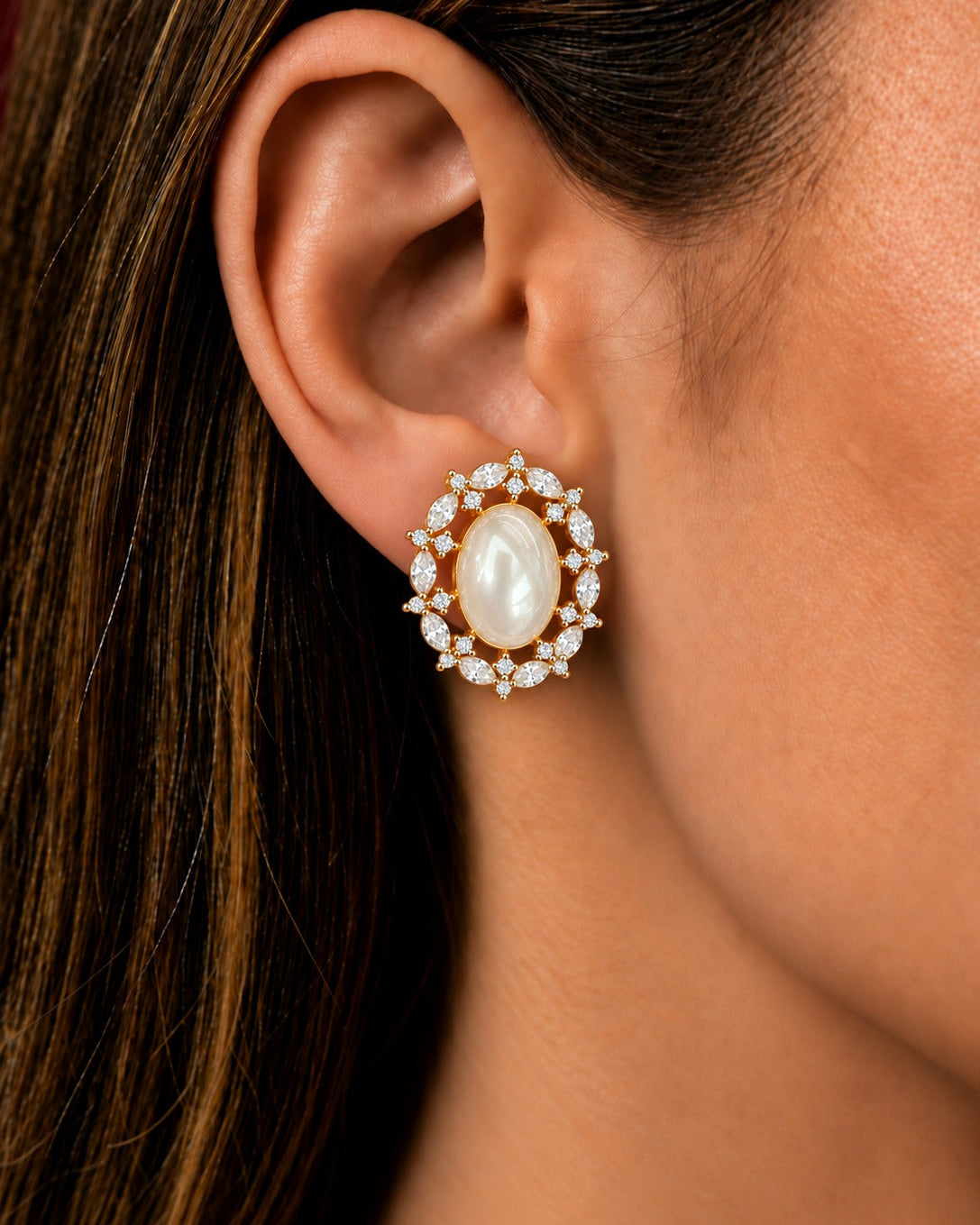 Lumelle Pearl-Centre Floral Halo Stud Earrings