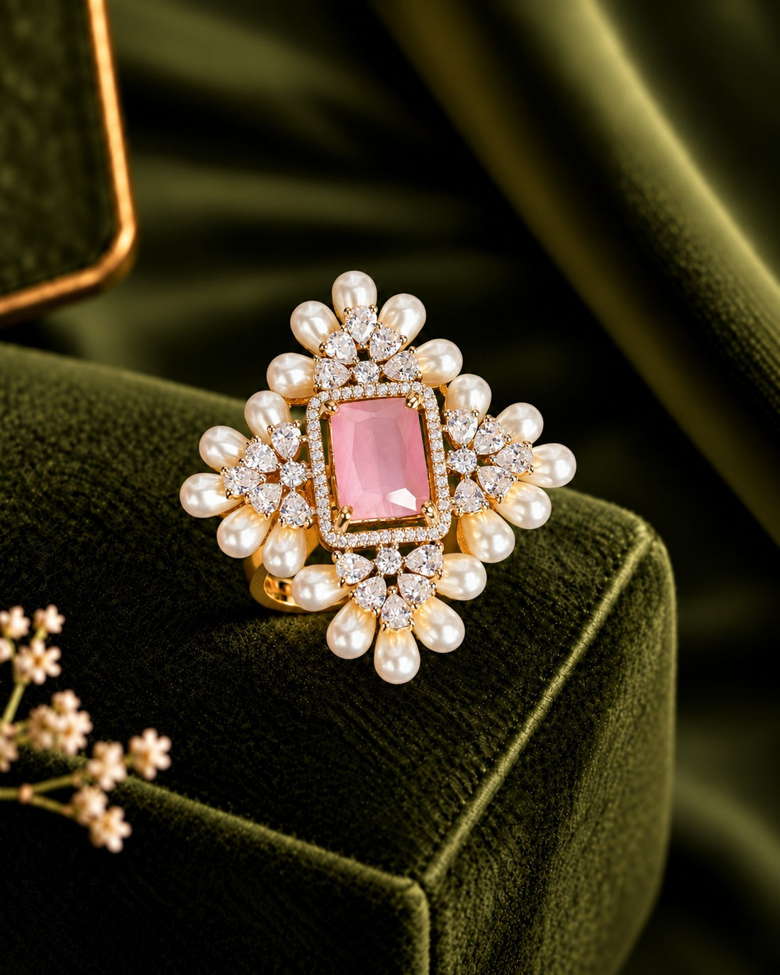 Aurelia Pearl Halo Adjustable Ring
