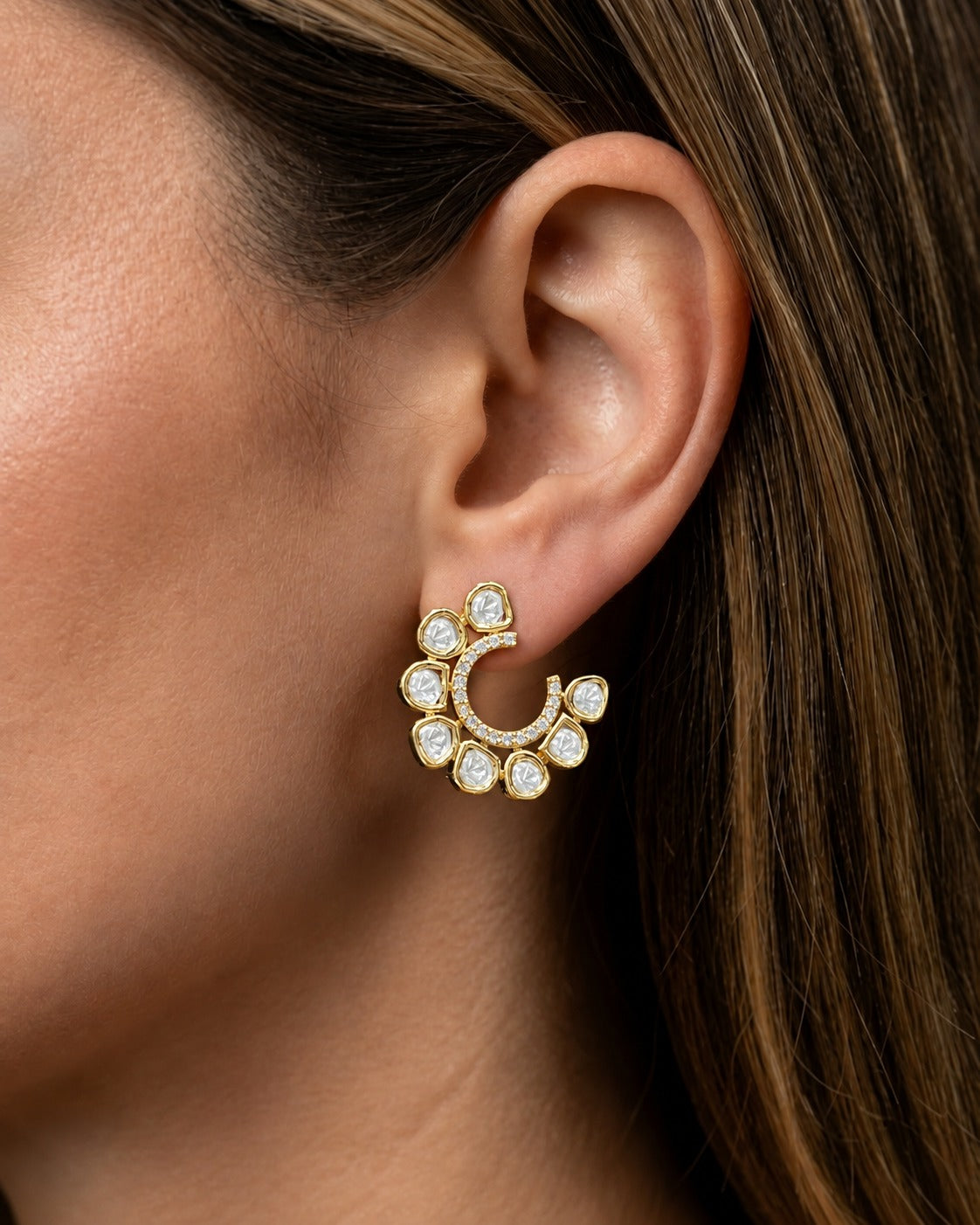 Aurevia Polki Sunburst Stud Earrings