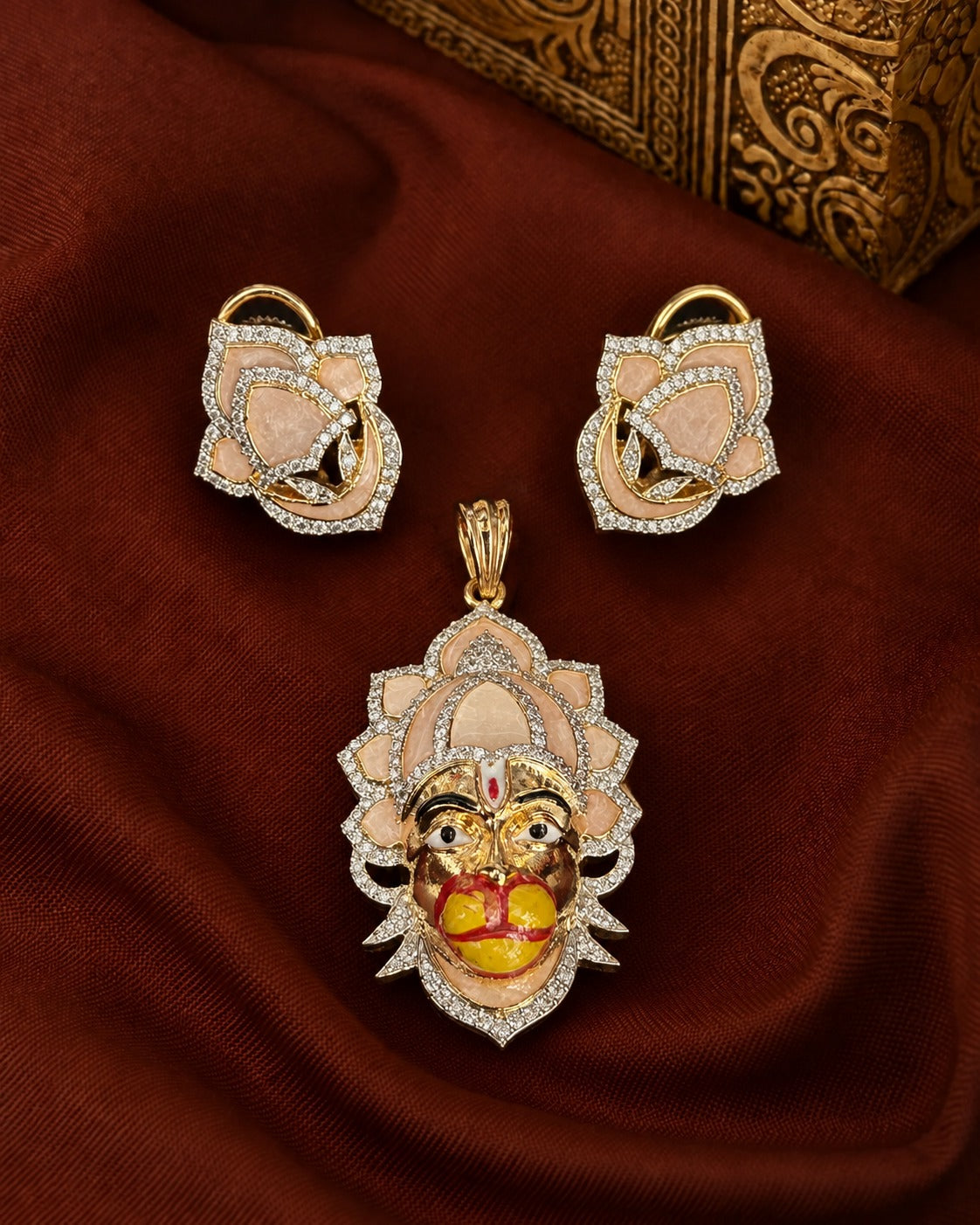 Veer Hanuman Heritage Pendant & Earrings Set