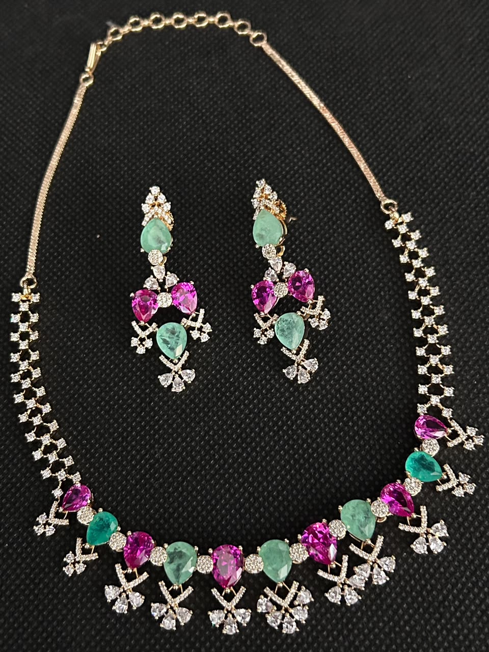 Rivanya Emerald Ruby Vine Necklace Set