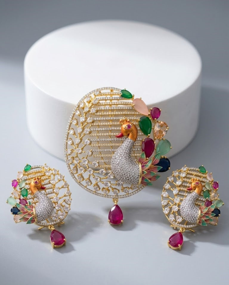 Morangi Emerald Peacock Pendant Set
