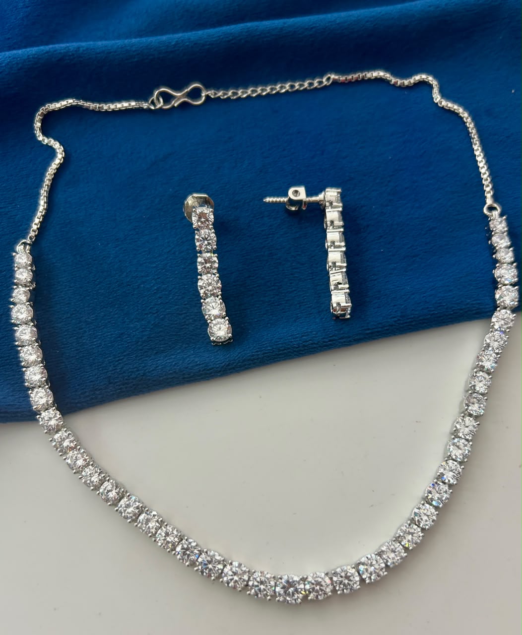 Serina Gold-Tone Diamond-Look Tennis Necklace Set Screw Back Earrings