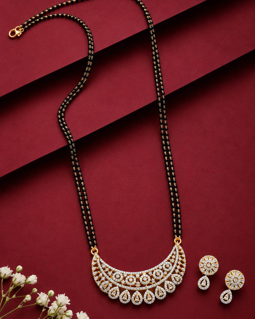 Rivaana Crescent Diamond-Look Mangalsutra Set – 24 Inch