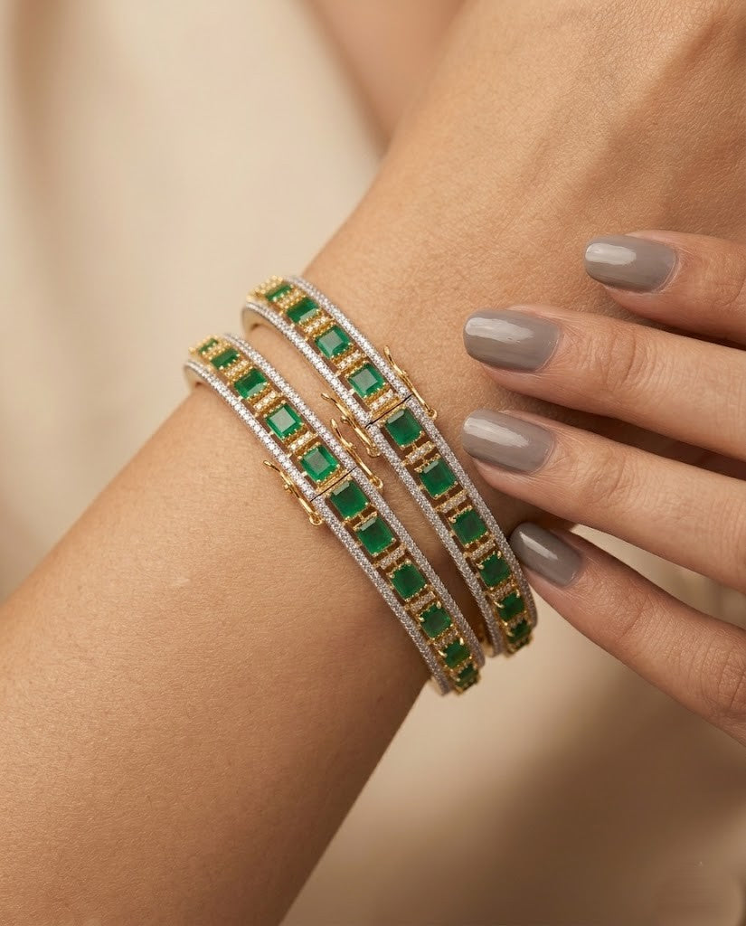 Pannarekha Openable Green Stone Bangles