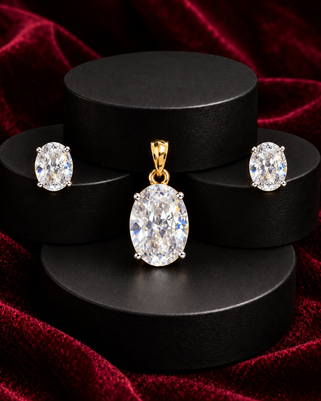 Ovelia Luxe Oval Solitaire Pendant Set