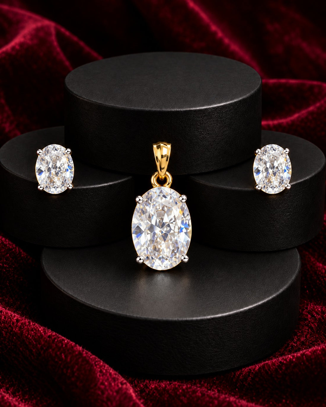 Ovelia Luxe Oval Solitaire Pendant Set