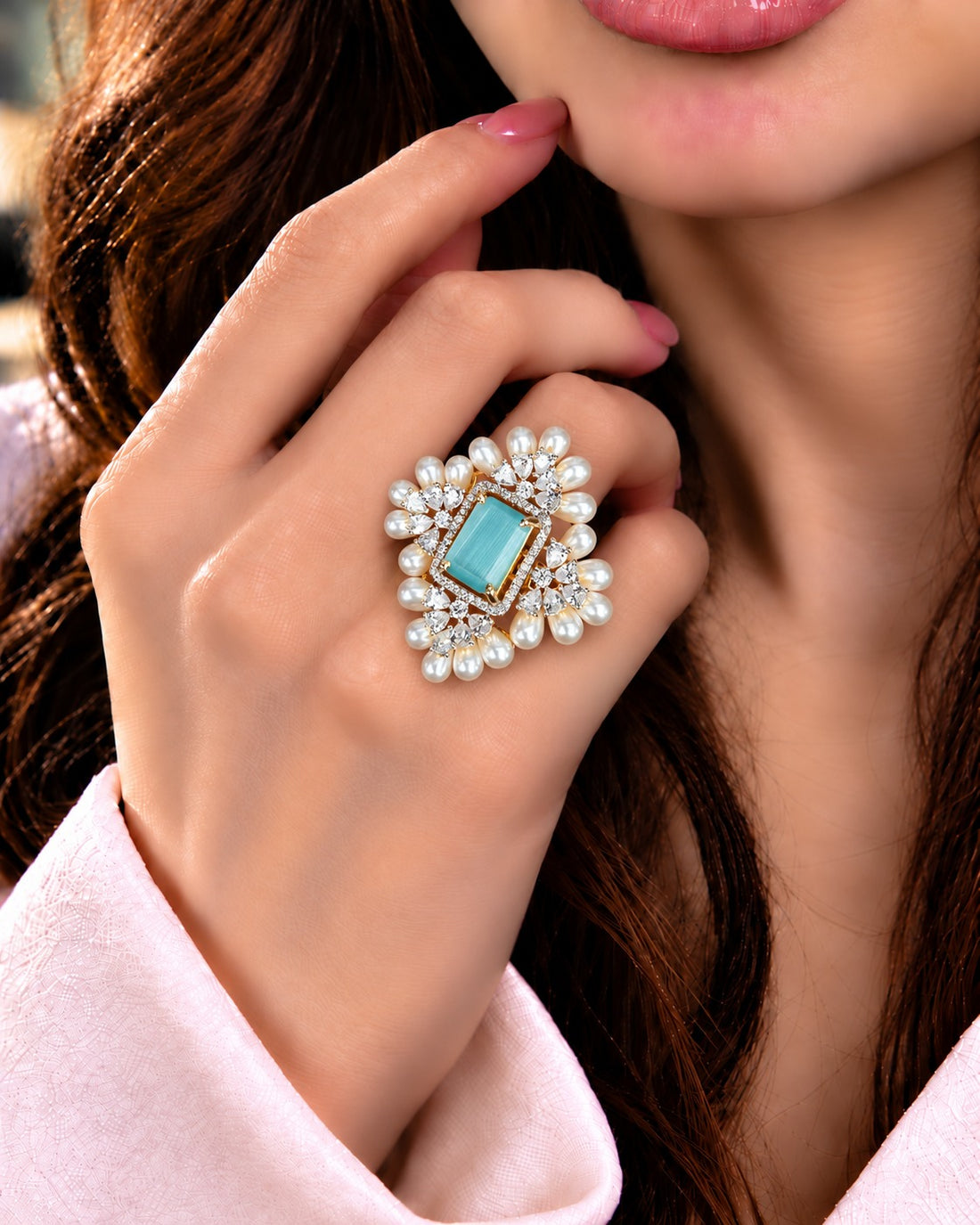 Aurelia Pearl Halo Adjustable Ring