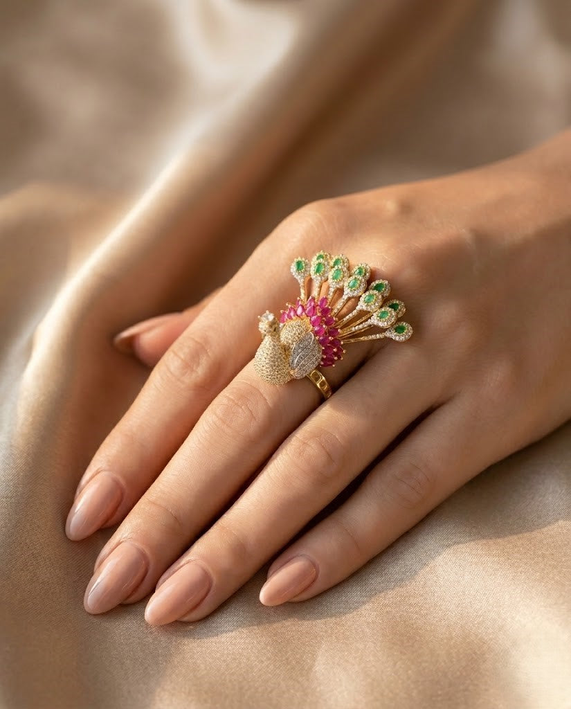 Mayurika Mor Designer Peacock Adjustable Ring