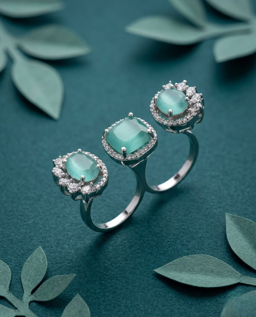 Meher Luxe Stone Adjustable Ring Trio – Elegant Crystal Statement Rings