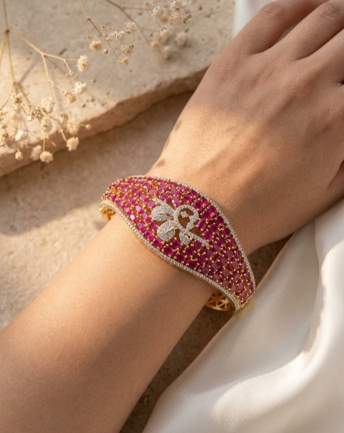 Royal Emerald & Ruby Crown Openable Gold Plated Bracelet