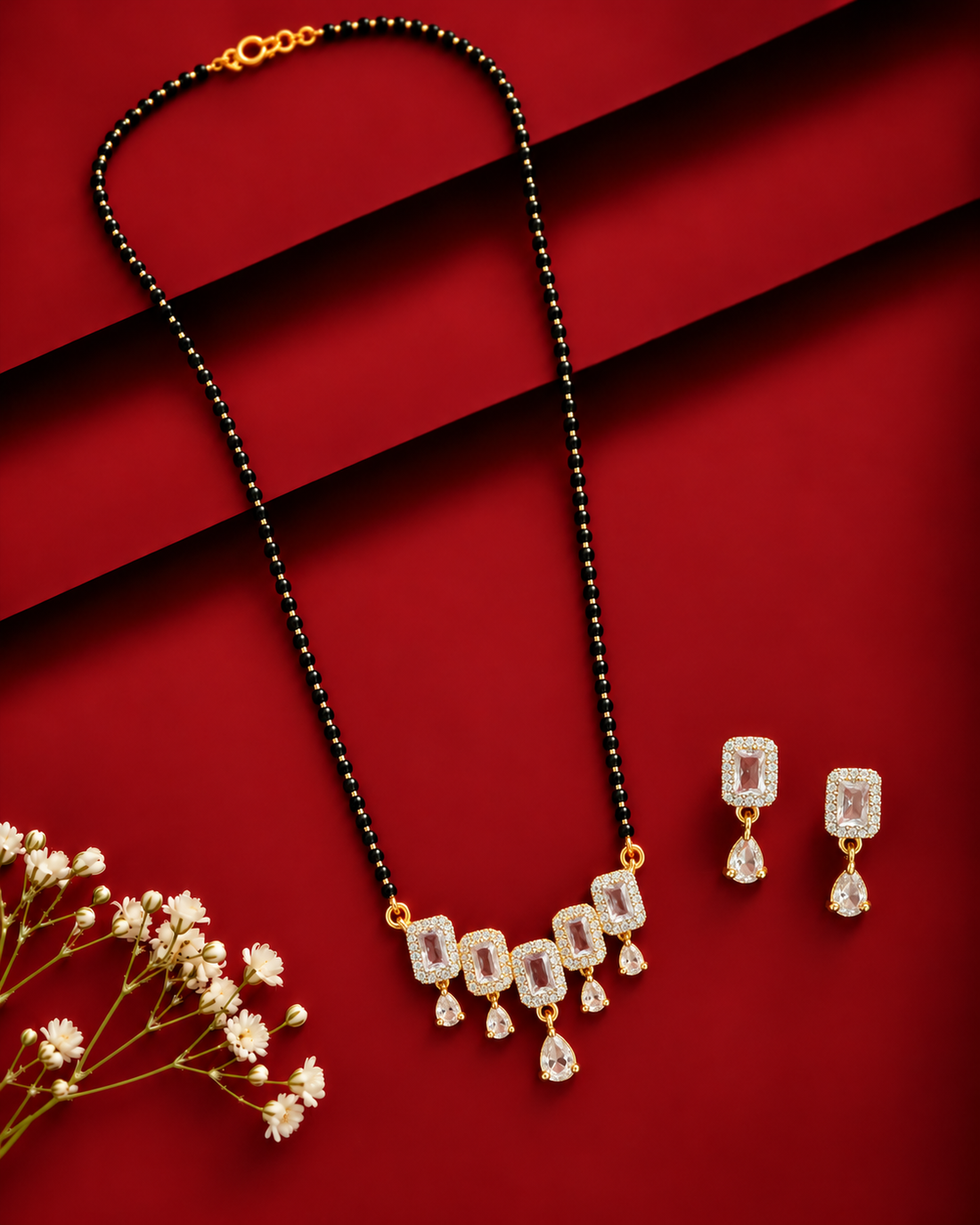 18 Inch Blush Crystal Drop Mangalsutra Set