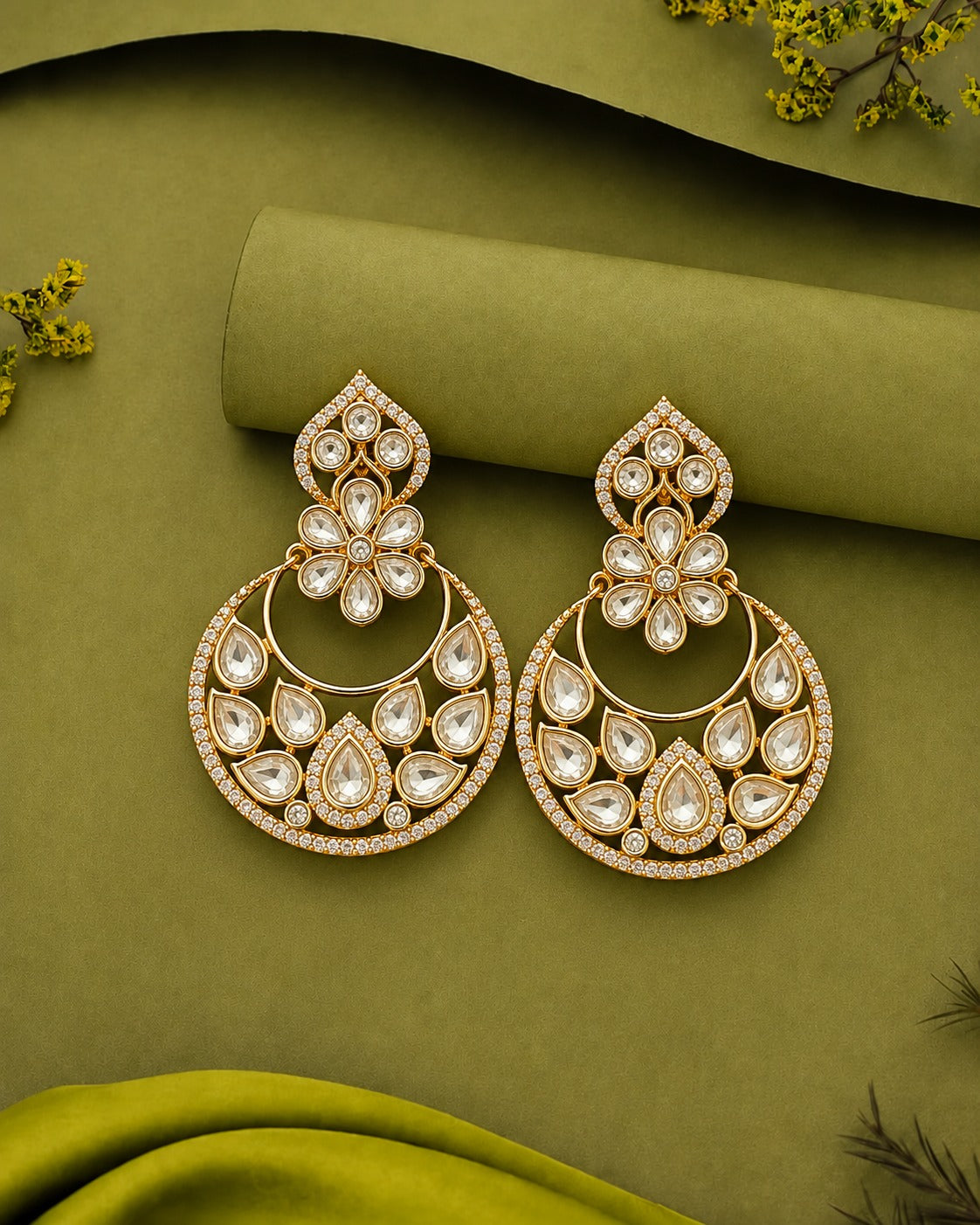 Ruhani Polki Chandbali Statement Earrings