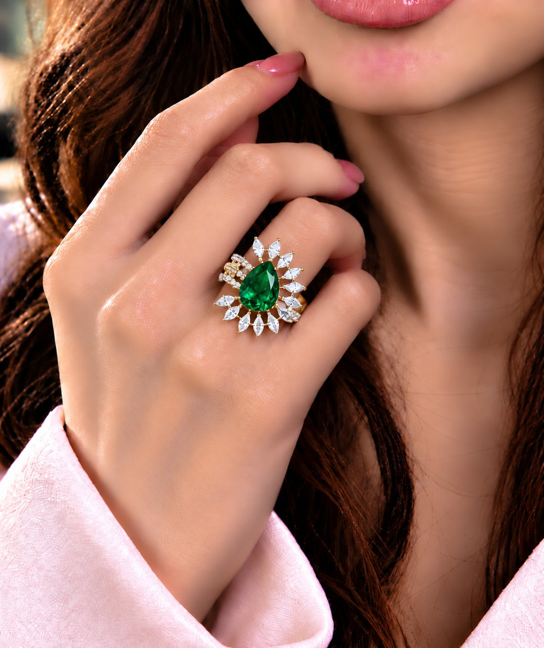 Aurevia Teardrop Halo Adjustable Ring