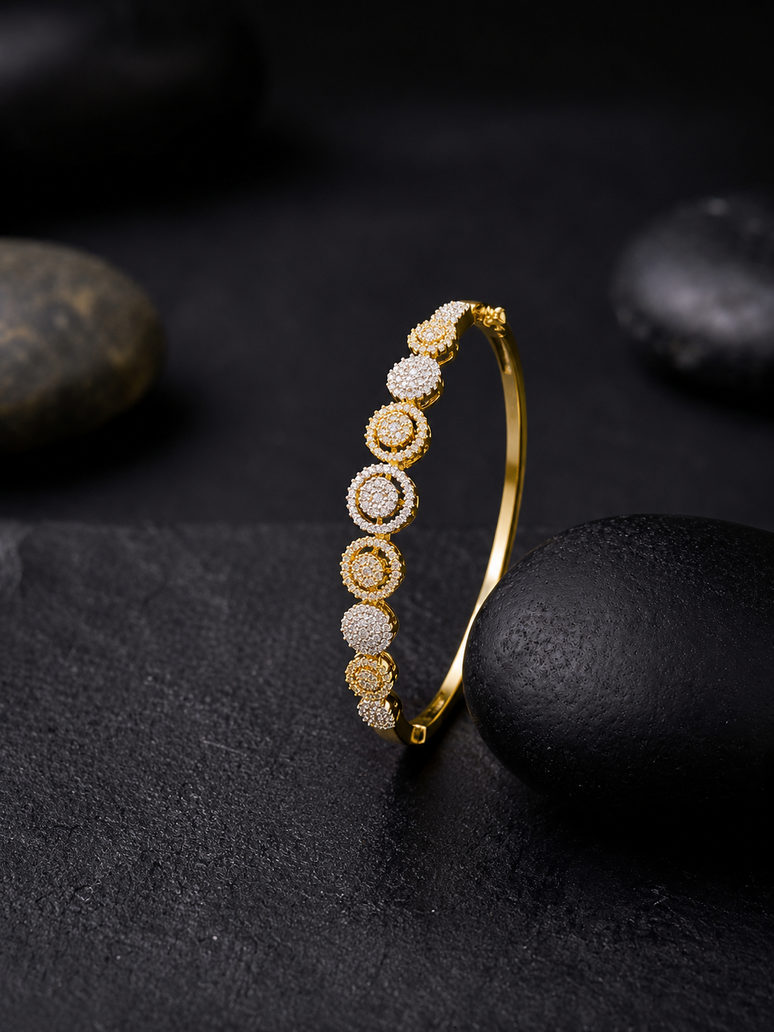 dual tone bangle, gold and silver bracelet, halo CZ bangle, designer bangle for women