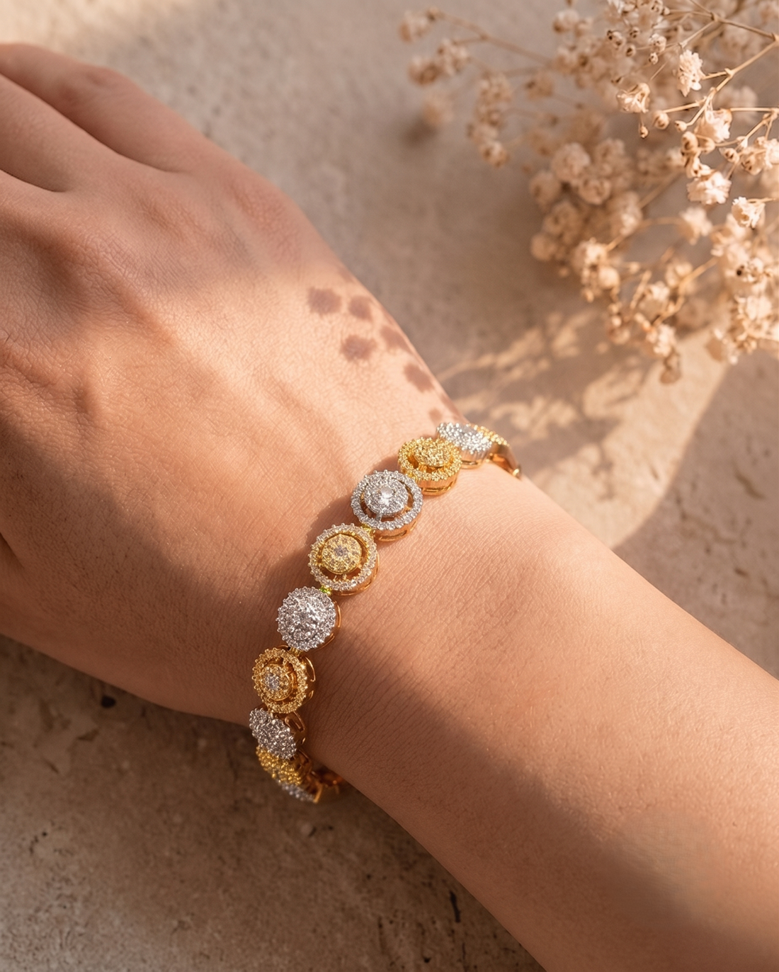 dual tone bangle, gold and silver bracelet, halo , designer bangle for women