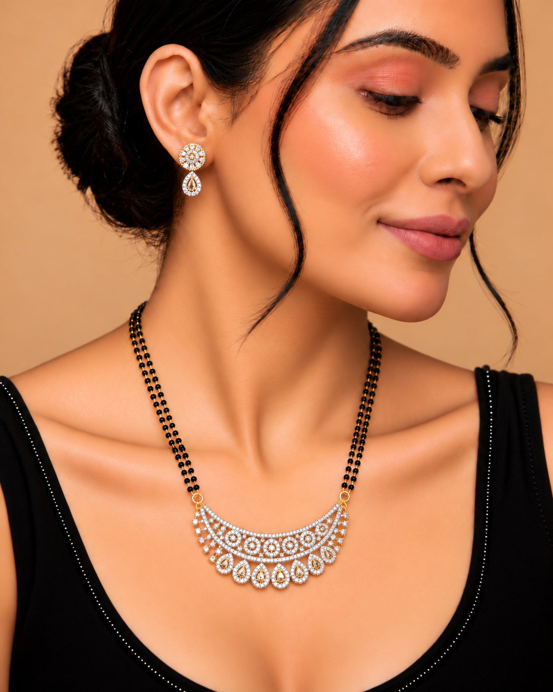 Rivaana Crescent Diamond-Look Mangalsutra Set – 24 Inch
