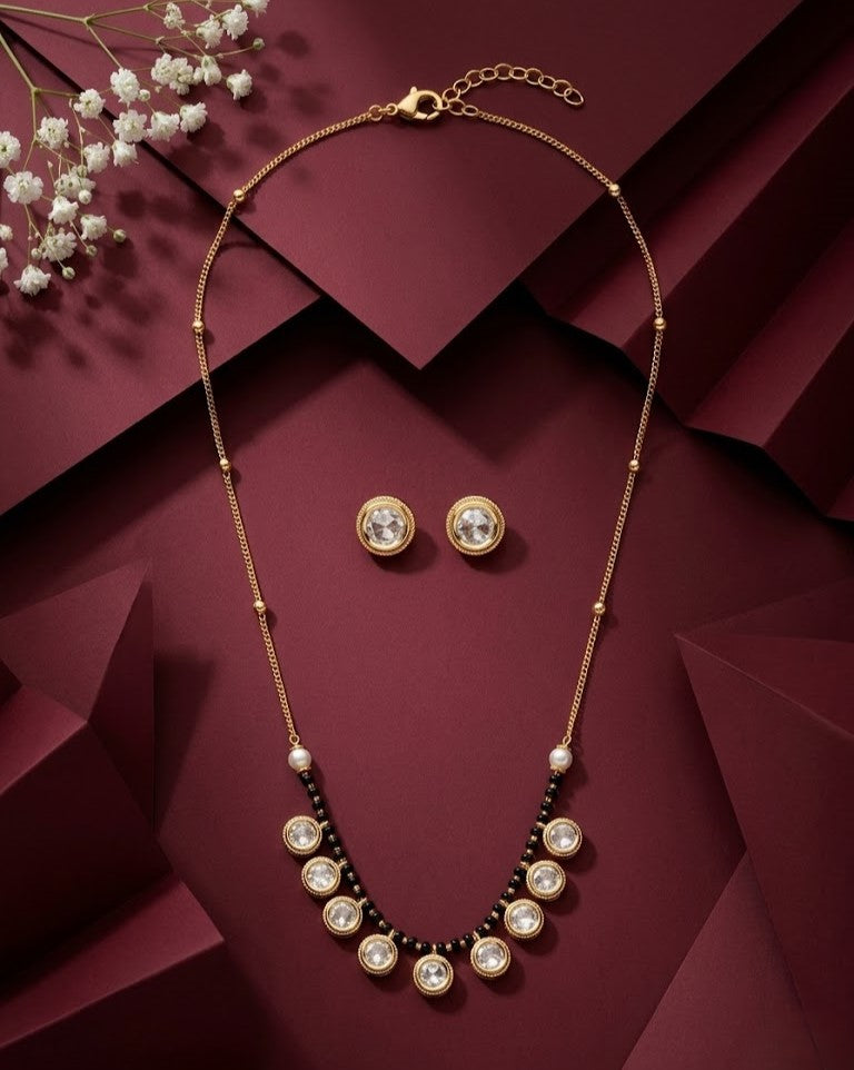 Meherika Noir Mangalsutra Set with Crystal Stud Earrings