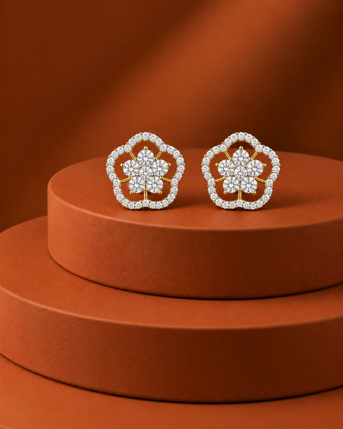 Roselle Floral Diamond-Look Stud Earrings – Gold & Silver