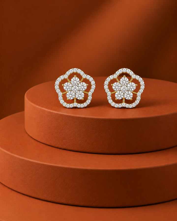 Roselle Floral Diamond-Look Stud Earrings – Gold & Silver