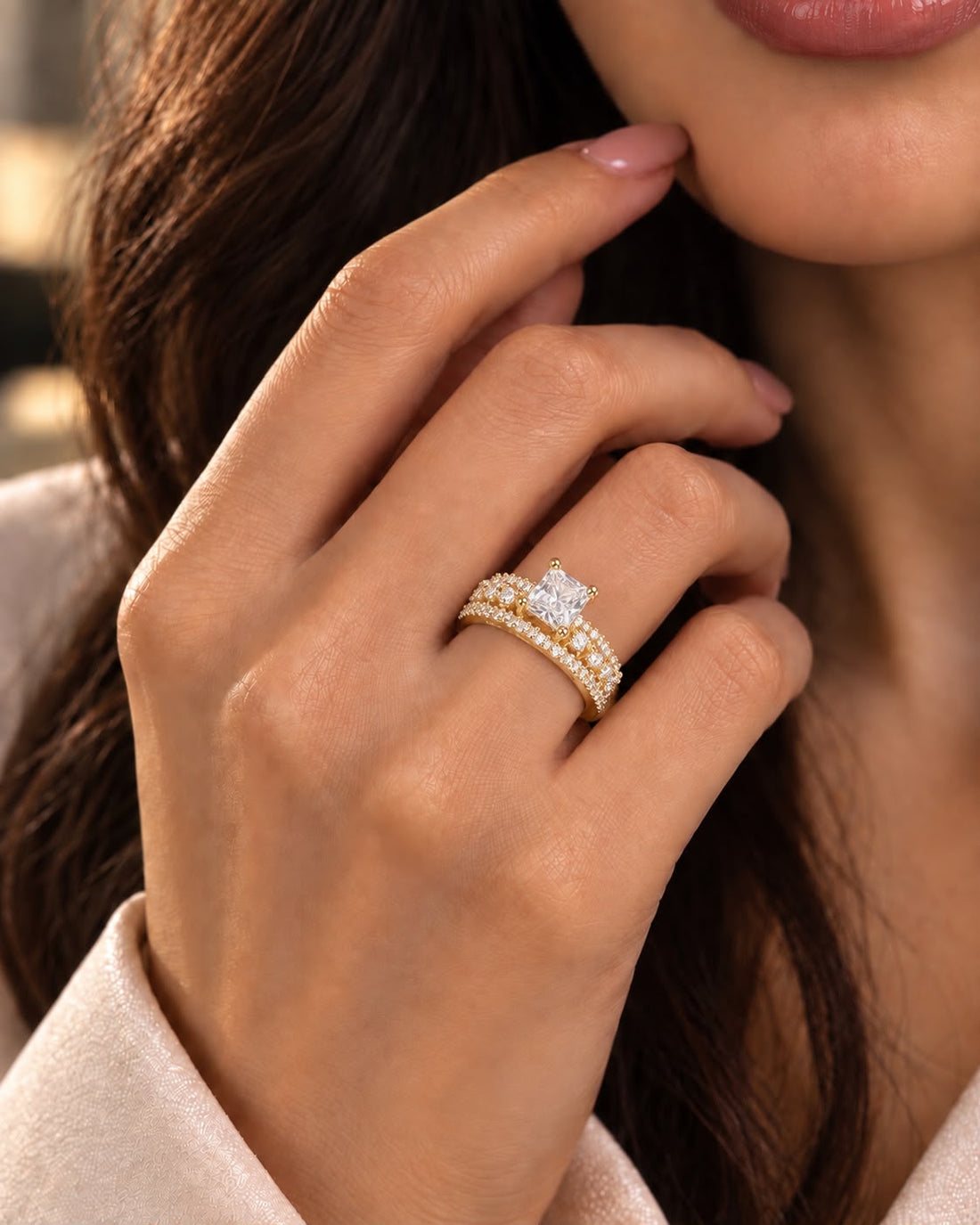 Avira Geometric Solitaire Adjustable Ring