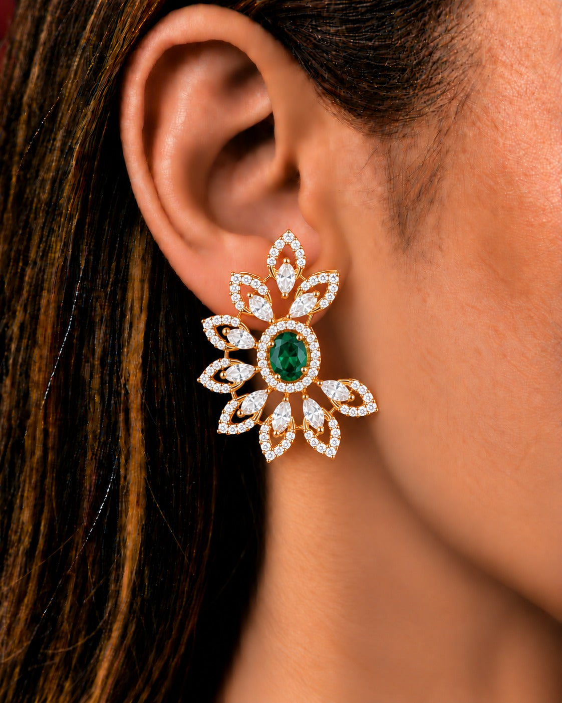 Solid Royal Leaf Cluster Stud Earrings