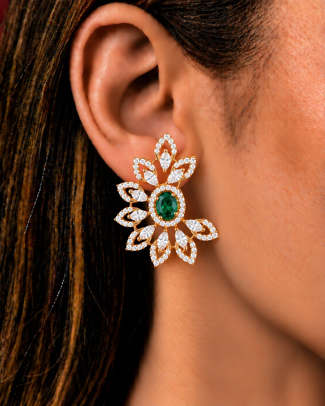 Solid Royal Leaf Cluster Stud Earrings