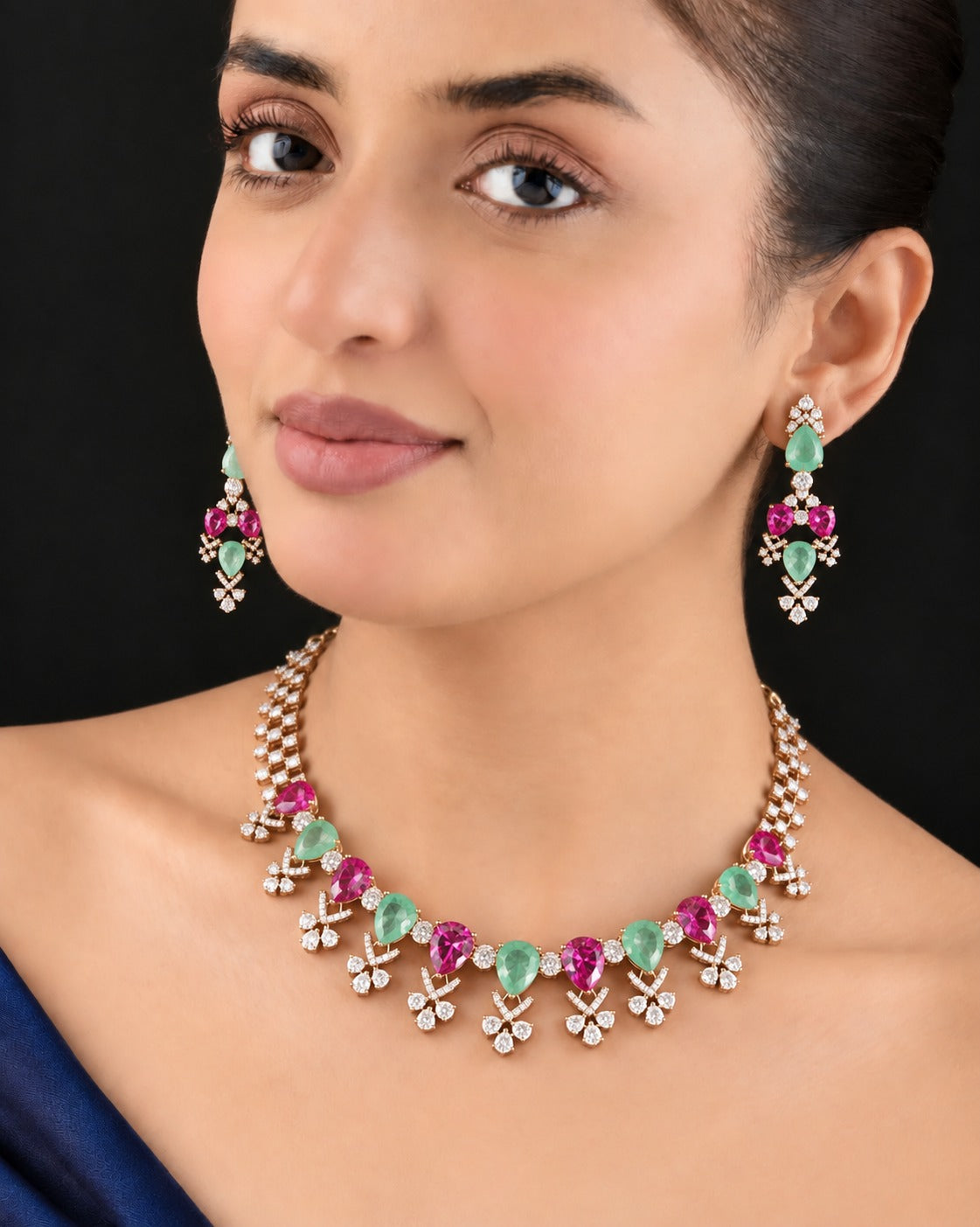 Rivanya Emerald Ruby Vine Necklace Set