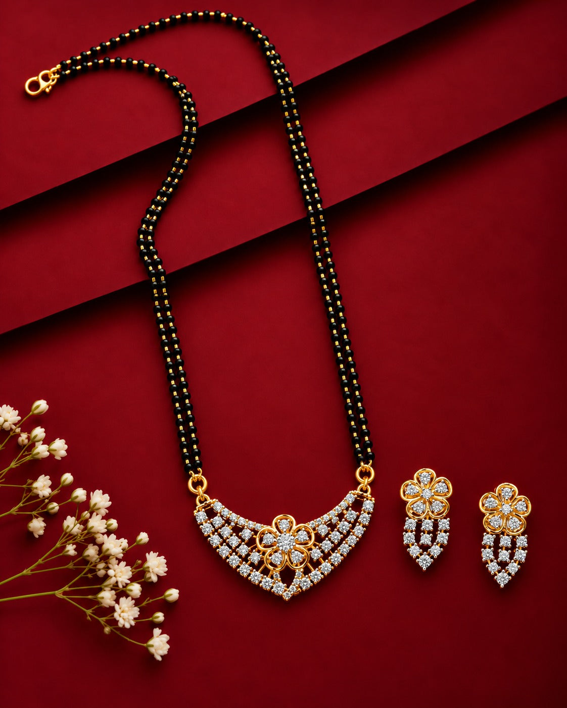 Kiara Floral Diamond-Look Mangalsutra Set – 18 Inch