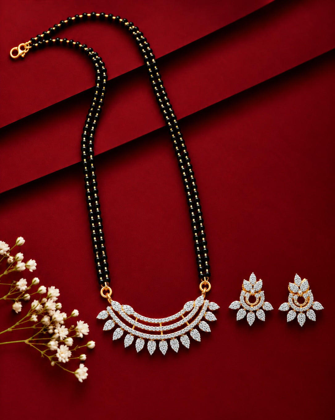 Avira Leaf Arc Diamond-Look Mangalsutra Set – 18 Inch