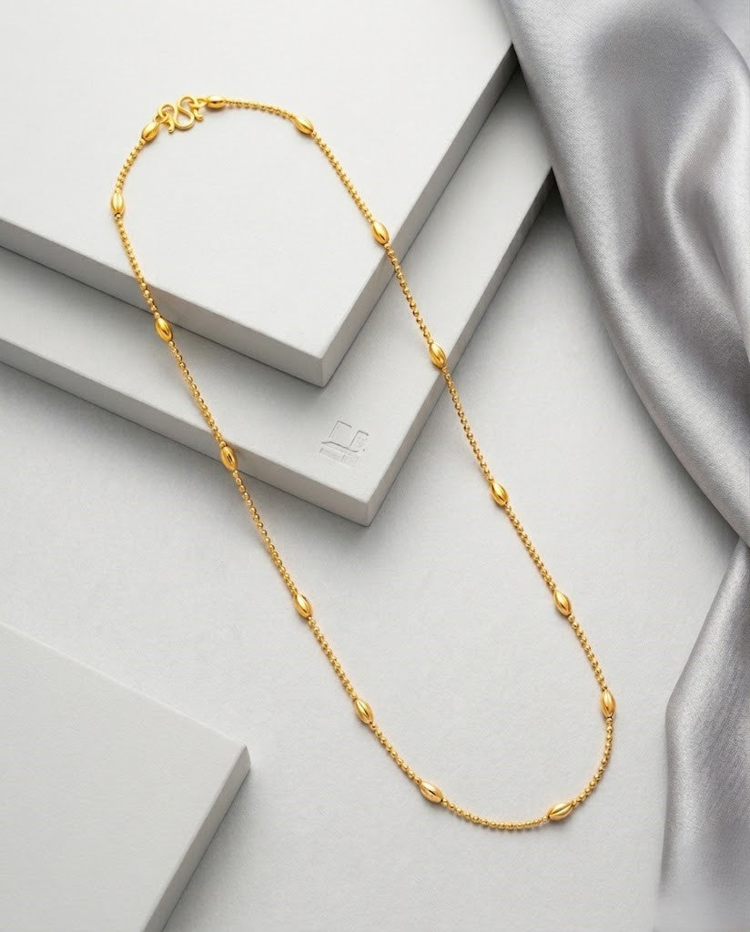 Oval Bead Gold Finish Chain for Women