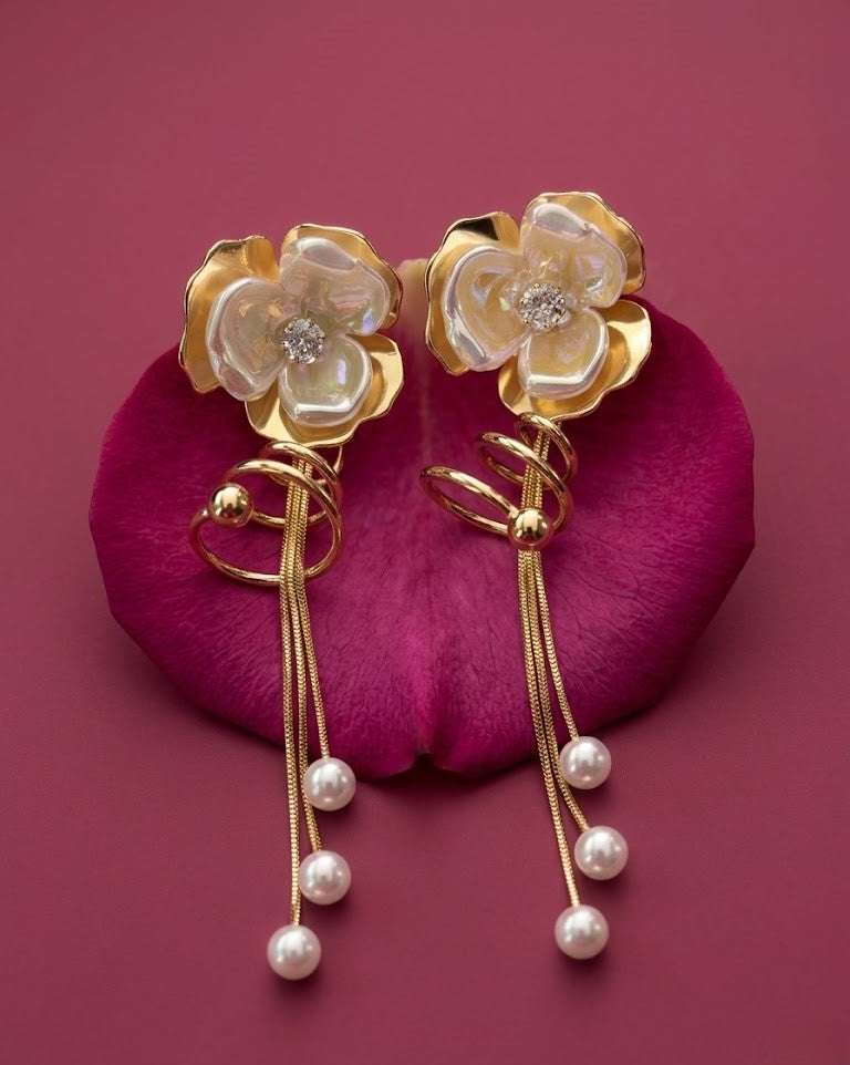 Zareen Pearl Flora Drop Earrings