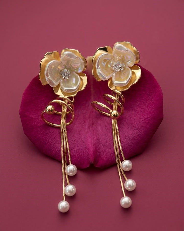 Zareen Pearl Flora Drop Earrings