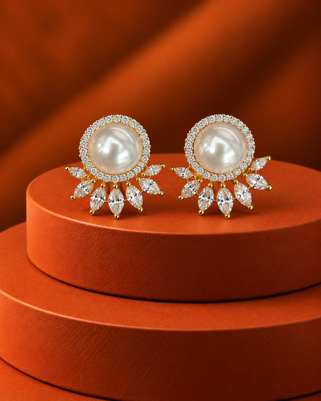 Pearlora Marquise Halo Pearl Stud Earrings