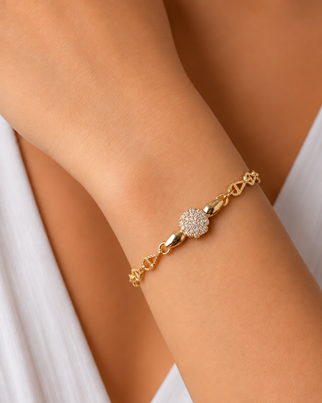 Arielle Gold-Tone Clover Diamond-Look Link Bracelet