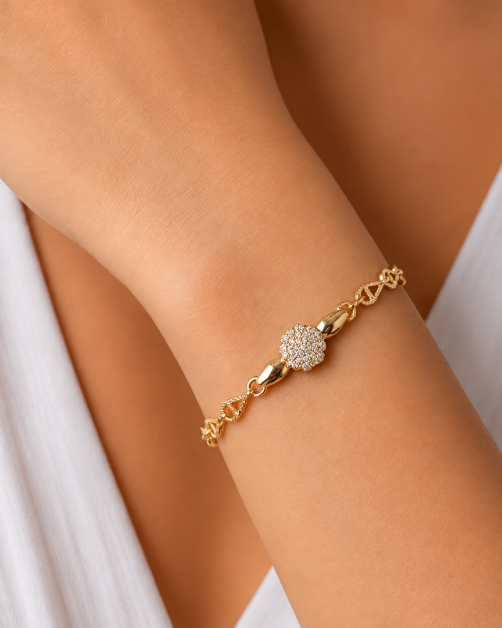 Arielle Gold-Tone Clover Diamond-Look Link Bracelet